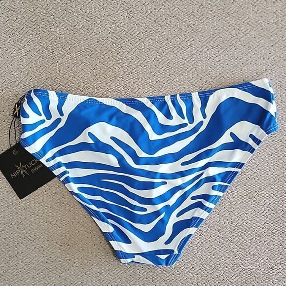 Niptuck Blue and White Zebra Print Bikini Swimsuit Bottom Size 6 - Picture 2 of 13